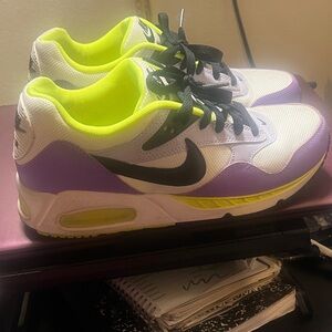 Nike White and Purple Shoes with Neon Highlights